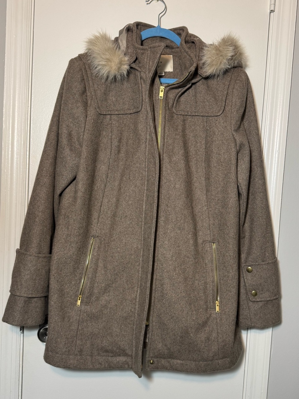 A New Day Taupe Faux Fur Hooded Winter Coat Jacket XL